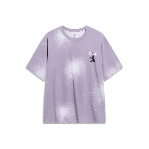 LiNing x Disney T-Shirt Мужской Дымчатый Серый Розовый Фиолетовый