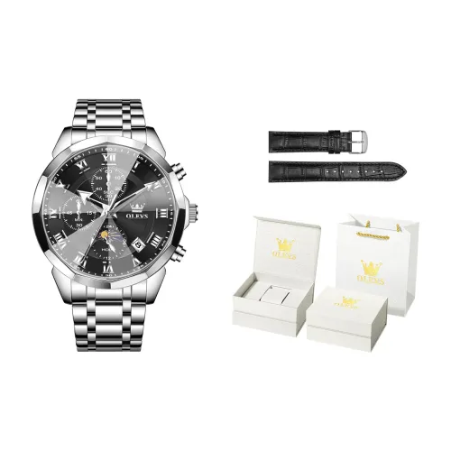 OLEVS Play The Cool Series Кварцевый механизм Нержавеющий стальной ремешок Часы Мужские Черный циферблат