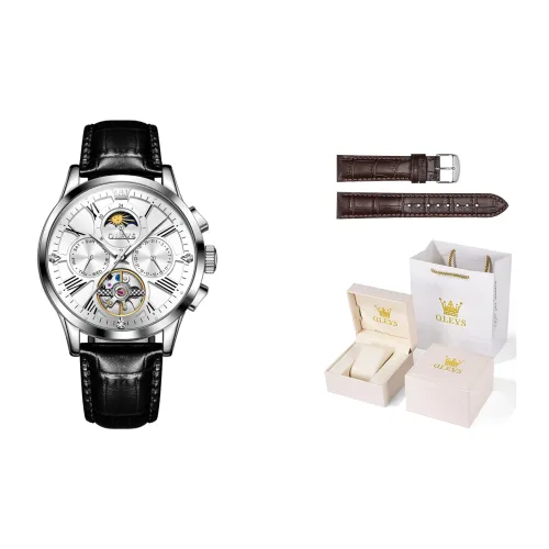 OLEVS Wisdom Series Механические часы Кожаный ремешок Мужские часы Черный циферблат