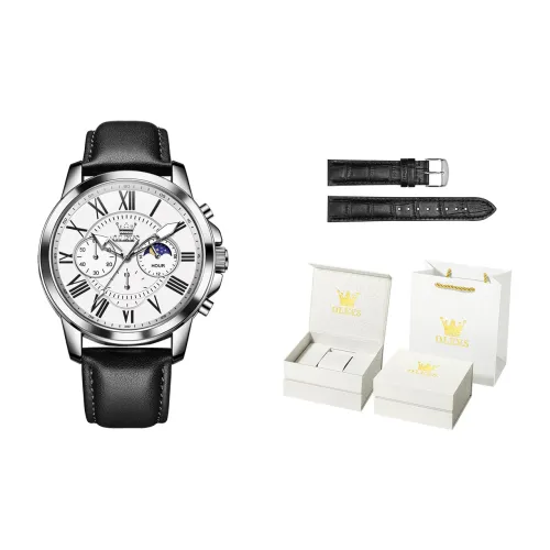 OLEVS Play The Cool Series Кварцевый механизм Кожаный ремешок Часы Мужские Белый циферблат