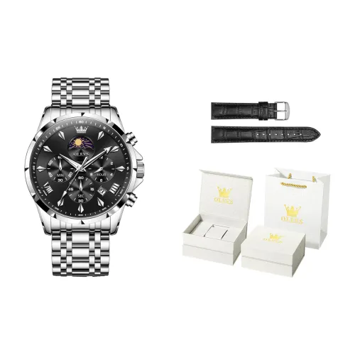 OLEVS Wisdom Series Кварцевый механизм ремешок из нержавеющей стали черный циферблат мужские часы