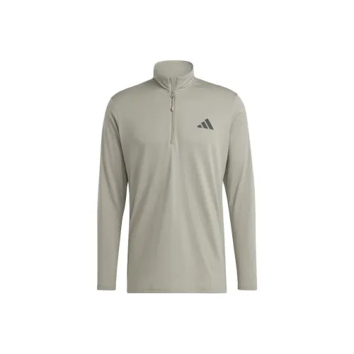 Adidas Essential Seasonal Training 1 4 Zip Long Sleeve Tee T Shirt Men's Gray Chalk