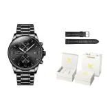 Стальной браслет, черный корпус, черный циферблат, серебряная заклепка [Роскошная коробка + кожаный ремешок]