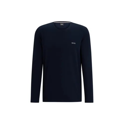 Hugo Boss Длинный рукав рубашка из эластичного хлопка с логотипом детали мужская синяя