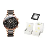 Стальной браслет из стали с керамическим розовым и черным [Роскошная подарочная коробка]