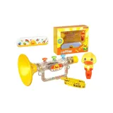 Цвет: Желтый  
В комплекте с коробкой: Трехкомпонентный набор  
Желтая уточка, расклешенный, гармоника, утка-свисток