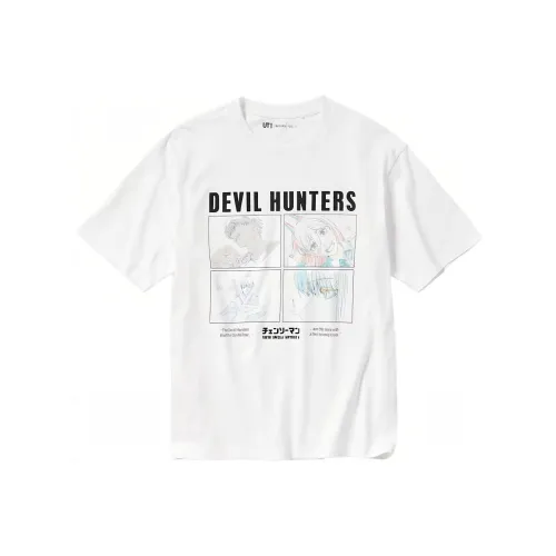 UNIQLO X Chainsaw Man Co Брендированная SERIES Белая Унисекс T Рубашка