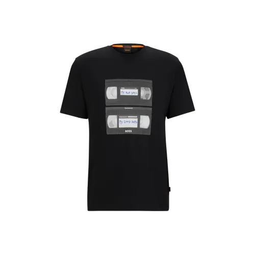 Hugo Boss FW23 Хлопок Джерси T-Рубашка С музыкальным вдохновленным принтом T-Рубашка Мужская Черная