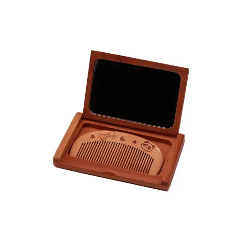 XIBI Персик Деревянный Красный Сандаловое дерево С откидной крышкой Зеркальце Складной Набор с Расческой и Зеркалом для макияжа Портативный и Декоративный