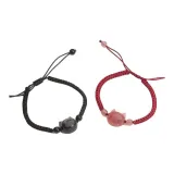 Бусина удачи, котенок, браслет-шнурок, черный + красный