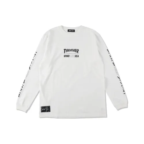 WIND AND SEA совместное издание WIND AND SEA совместное издание X Thrasher Co Branded Белый Унисекс T Рубашки