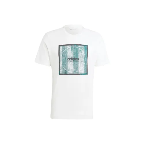 Adidas Белый Зеленый Мужской T-Рубашка