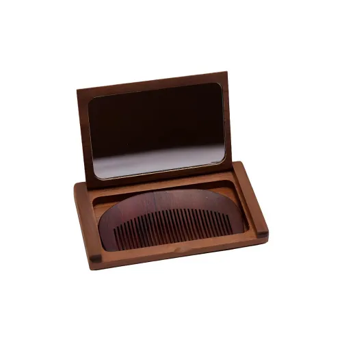 XIBI Golden Сандаловое дерево Складной Расческа и Зеркальце Набор с откидной крышкой Зеркальце для портативности в дороге