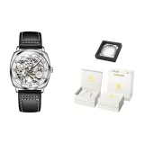 Черная кожа с белым циферблатом [Роскошная коробка включена]