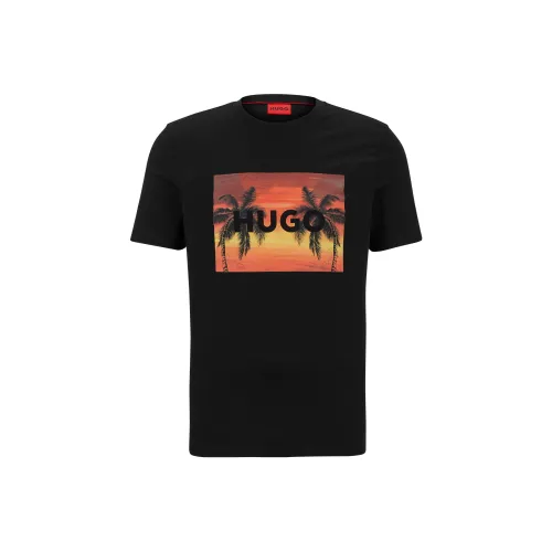 HUGO BOSS Буква Цветочный Принт Круглый вырез Пуловер Короткий рукав Т-Рубашка Мужская Черная