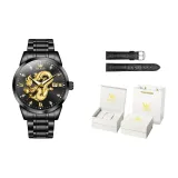 Стальной браслет, чисто черный, мужской [Роскошь, подарочная коробка + кожаный ремешок]