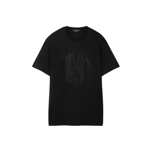 VERSACE Однотонная рубашка с короткими рукавами украшенная кристаллом логотип мужская черная