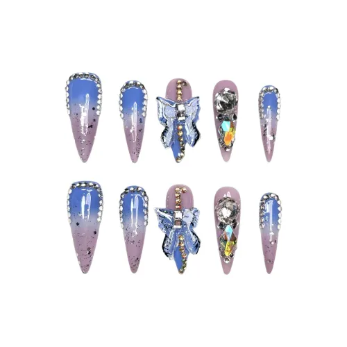 KDOW Сон бабочки Эксклюзивный Премиум Стиль Instagram Ручная работа Coquette False Nail Заостренный Тип Фиолетовый Смужка 28 мм