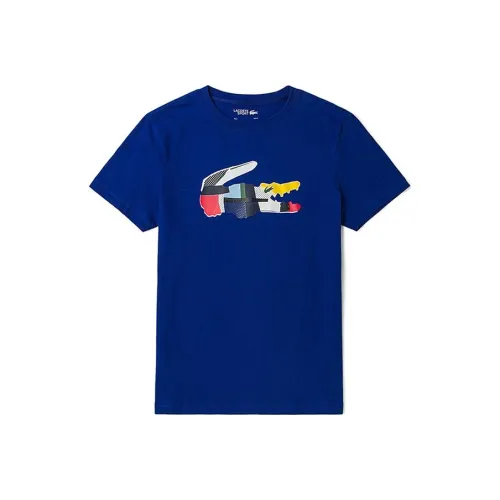 LACOSTE SS22 Круглый вырез Облегающий Прямой крой Короткий рукав Т-рубашка Мужская Синяя
