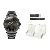Стальной браслет, черный корпус, черный циферблат, золотые заклепки [Роскошная коробка + кожаный ремешок]