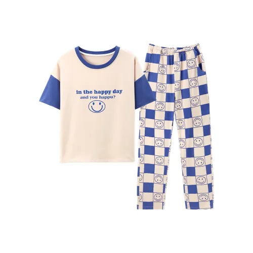 BONAS Пижамный комплект женский шахматная доска улыбающееся лицо