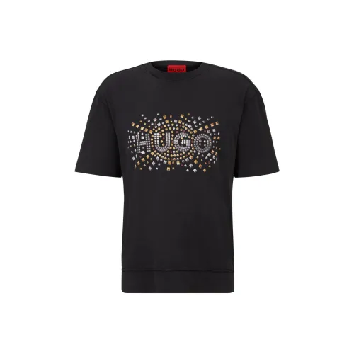 Hugo Boss Хлопок Джерси T Рубашка с эффектом Stud Artwork T Рубашка Мужская Черная