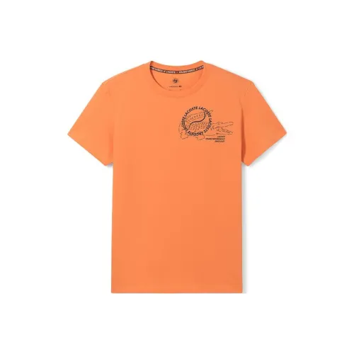 LACOSTE SS22 Круглый вырез Облегающий Прямой крой Короткий рукав Т-рубашка Мужская Апельсин