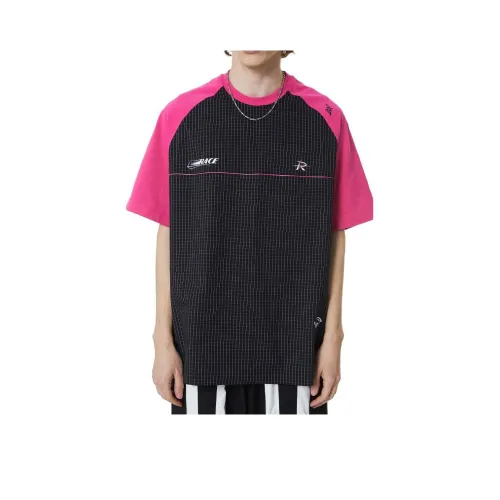 PIHO Черный Розовый Цветовой блок Мужская T-рубашка