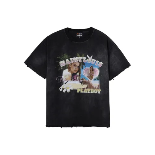 SSSAINT LOUIS SSSAINT LOUIS X Playboy Co Branded SERIES Промытый черный Унисекс T Рубашки