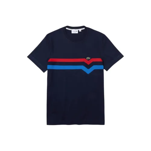 LACOSTE В Франции Полосатый Органический Хлопок T-Рубашка T-Рубашка Мужская Морской Синий
