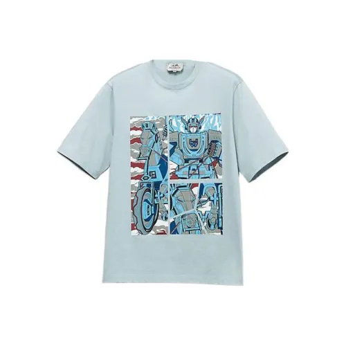 HERMES T Рубашка Мужская Светло-Синяя