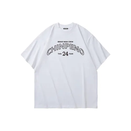 Chinpeno Алфавитно-цифровой с принтом American Casual Свободный крой Спущенное плечо Круглый вырез Дышащая Короткая рукавная рубашка Унисекс