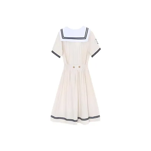 IQC Короткий рукав Платье Женское Абрикосовое