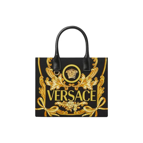 VERSACE Ткань Тоут Сумка Сумка для покупок Сумка через плечо Сумка Унисекс Черный Золотой