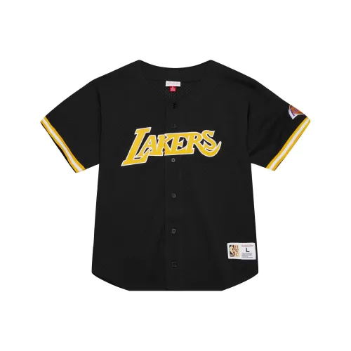 MITCHELL NESS On The Clock Сетка Пуговица Передняя часть Los Angeles Lakers T-Рубашка Мужская Черная