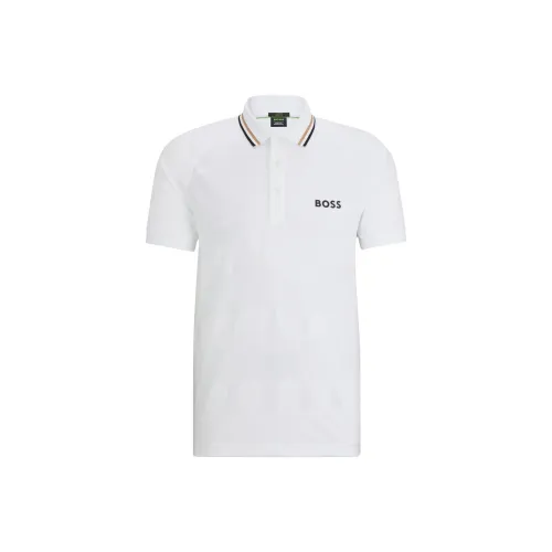 Hugo Boss Облегающий крой Поло In Engineered Жаккард Джерси T Рубашка Мужская Белая