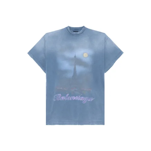 Balenciaga SS24 T-Shirt Loose Fit Unisex Blue Баленсиага SS24 T-Рубашка Свободного кроя Унисекс Синяя