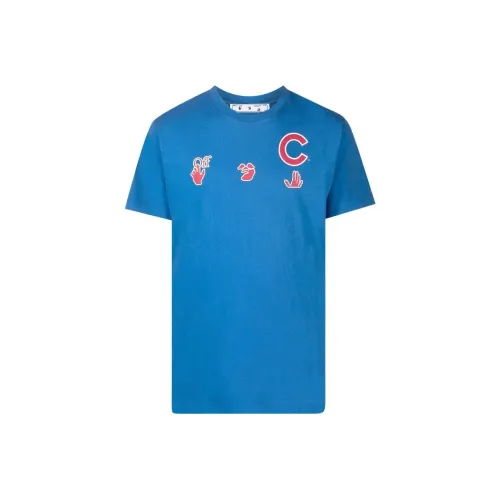 OFF Белая T-рубашка обычный крой мужская синяя