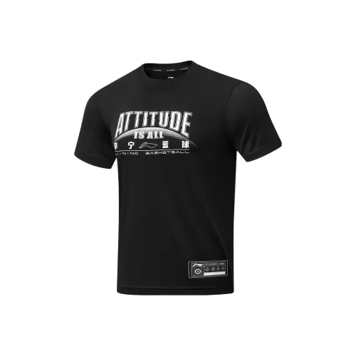 LINING Спорт Баскетбольная коллекция Футболка Мужская Черная Светло-дымчатый Серый С принтом