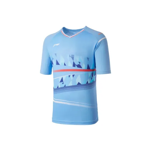 LINING Badminton Series Рукав реглан T-рубашка Унисекс Яркий Небесно-голубой