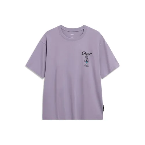 LiNing x Disney T-Shirt Унисекс Дымчатый Серый Розовый Фиолетовый