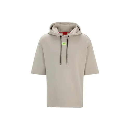 Hugo Boss Короткий рукав свободный крой худи из хлопка терри мужская рубашка светло-серый