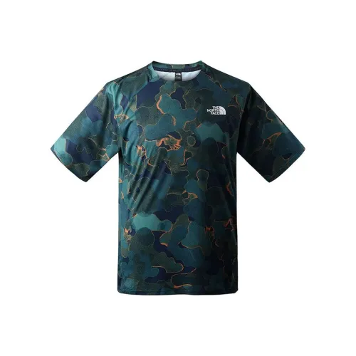 THE NORTH FACE T-Shirt Мужской Синий Зеленый С принтом