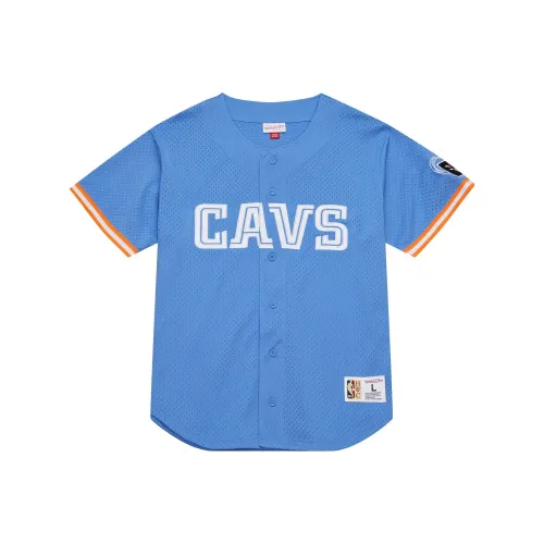 MITCHELL NESS On The Clock Сетка Пуговица Передняя часть Cleveland Cavaliers T Рубашка Мужская Светло-синяя