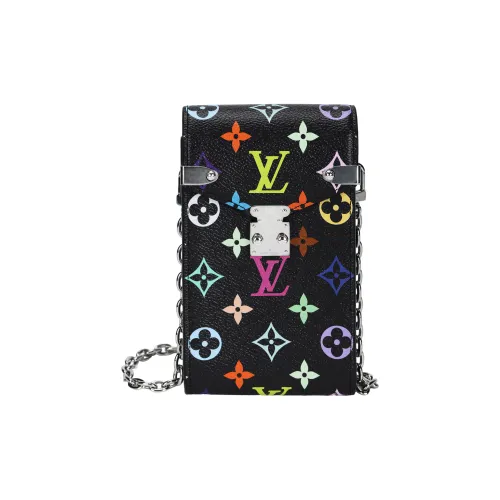 LOUIS VUITTON Takashi Murakami Коллаборация Покрытый холст Одно плечо Через плечо Чехол для телефона Женские Черный