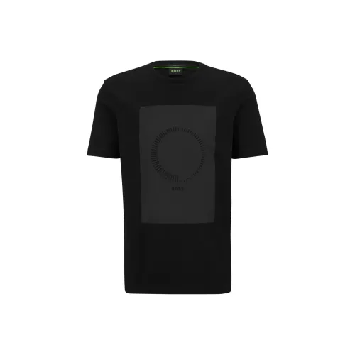 Hugo Boss Эластичная хлопковая футболка с принтом и вышитым артворком мужская черная