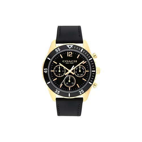 COACH Наручные часы Кварцевый механизм Кожаный ремешок 44 мм Черный циферблат Мужские часы