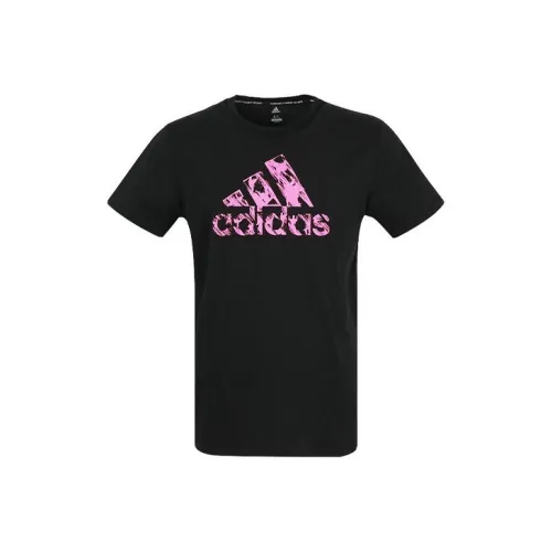 Adidas T-Shirt Мужской Черный с Фиолетовым Логотипом