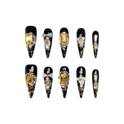 KDOW Эксклюзивный Премиум False Nail MID Длина (размер в длину) Черный золотой Smudge Стразы Украшенный 26 мм