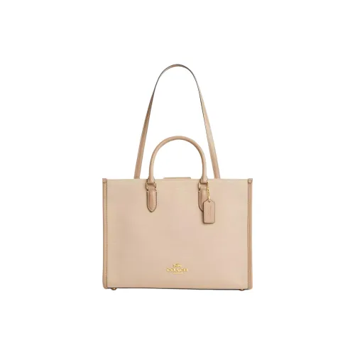 COACH Maggie Покрытый холст с кожаными вставками Тоут Сумка Сумка для покупок Сумка Большая Женская Натуральная